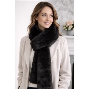 Ben Berger Luxury Black Faux Fur Scarf 5"X 68" Extra Long Vintage Two Sided NWOT